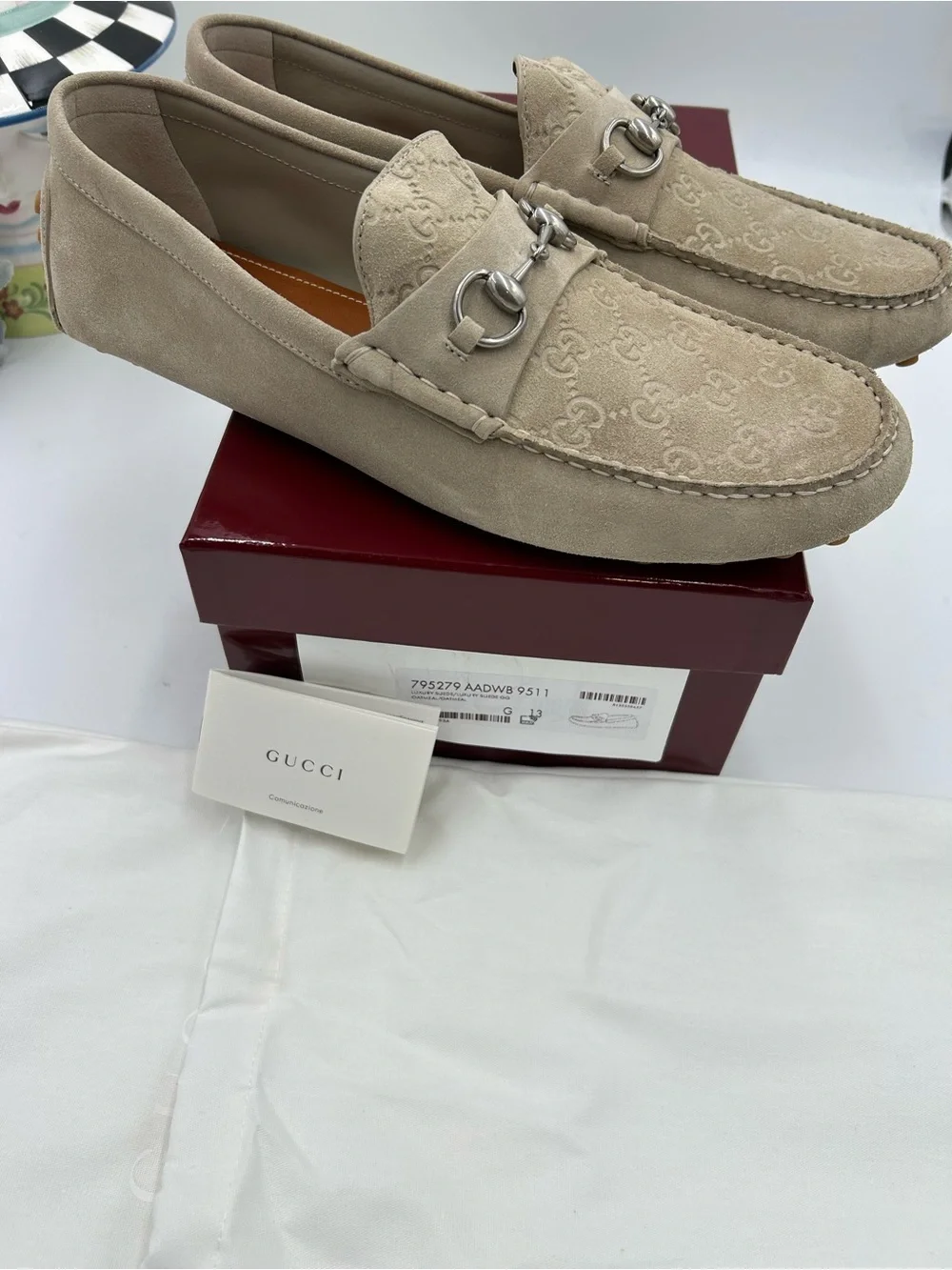 Men's Gucci GG logo suede driver loafers size 13 fits 13.5 US made in Italy - Picture 9 of 11